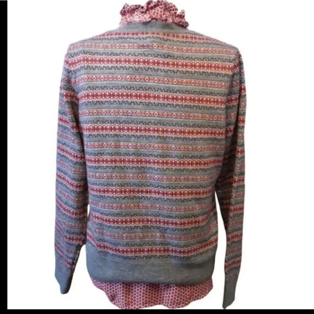 G.H Bass Cardigan And Blouse Two Piece Set‎ Nordic Knit Gray Red Sz L